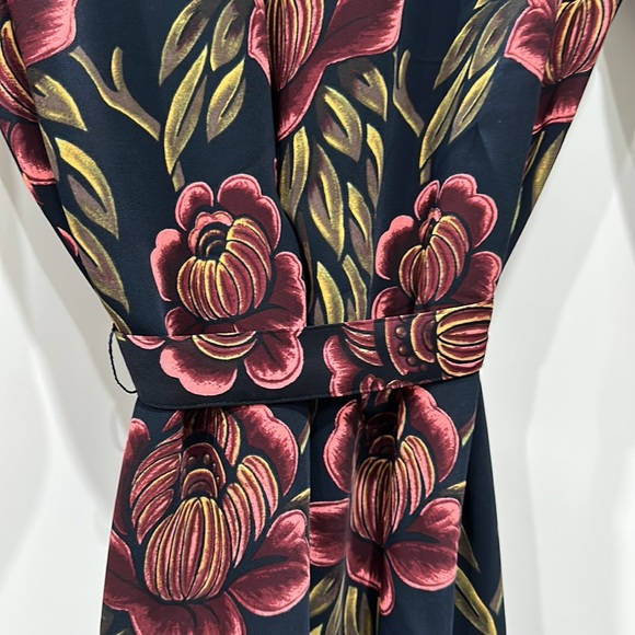 Ann Taylor Navy Blue Floral Print Tie Belt Shift Shirt Dress Long Sleeve M NWT - Picture 9 of 12